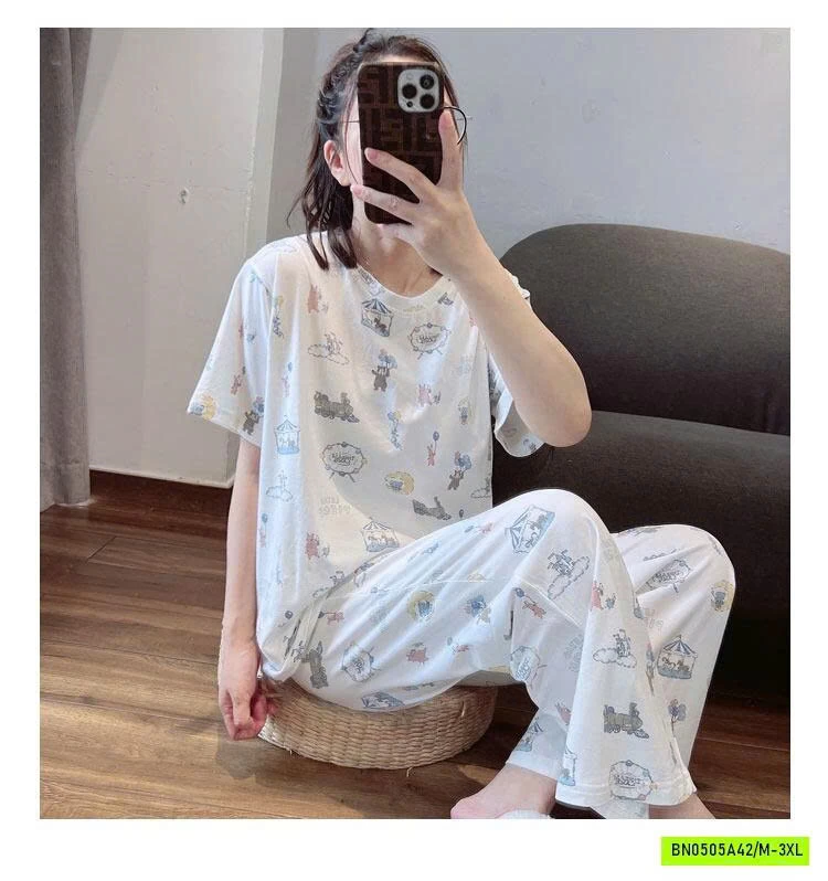 BỘ COTTON HỌA TIẾT QUẦN DÀI