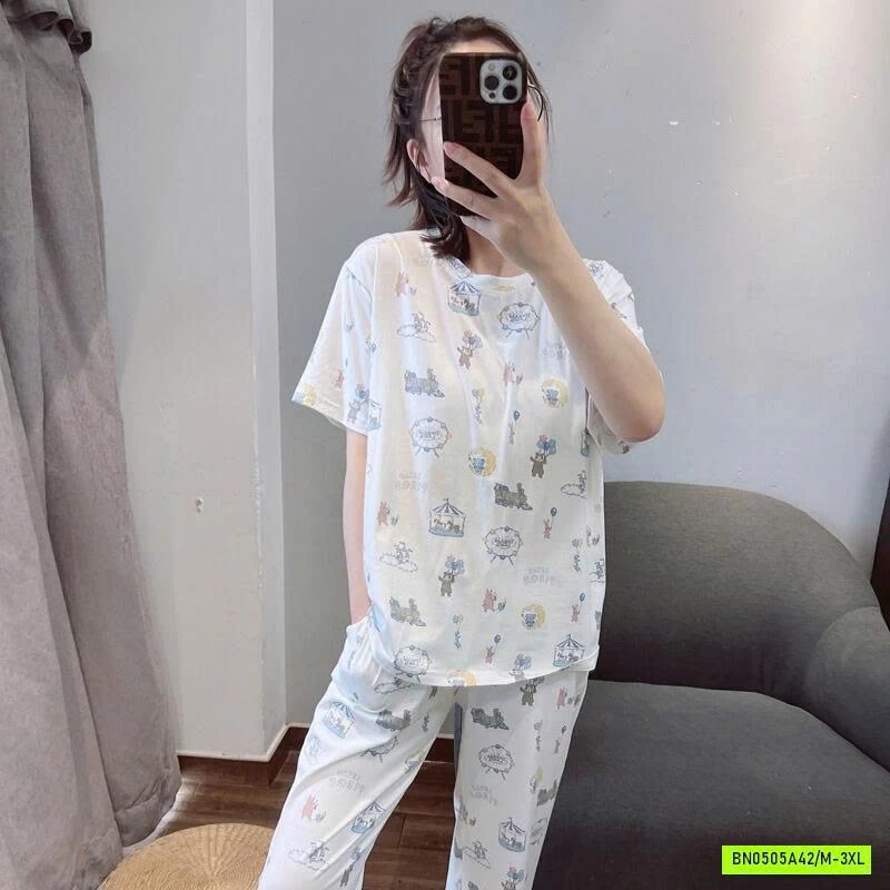 BỘ COTTON HỌA TIẾT QUẦN DÀI