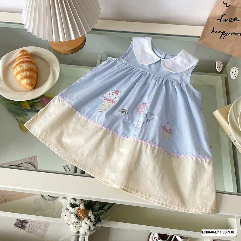 ĐẦM XANH PHỐI MÀU CỔ SEN