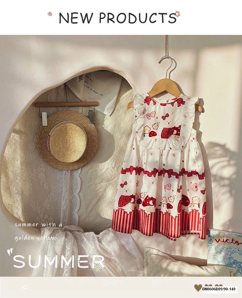 ĐẦM CÔNG CHÚA HỌA TIẾT ĐỎ