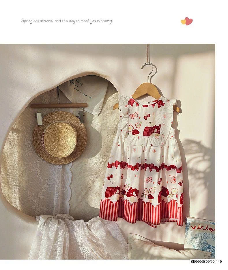 ĐẦM CÔNG CHÚA HỌA TIẾT ĐỎ