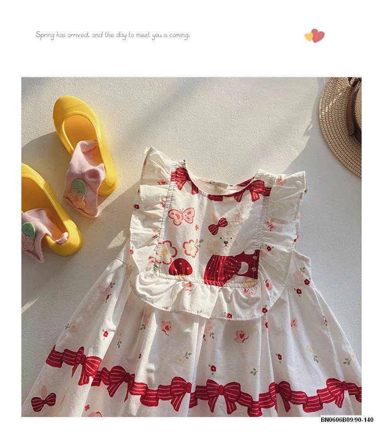 ĐẦM CÔNG CHÚA HỌA TIẾT ĐỎ