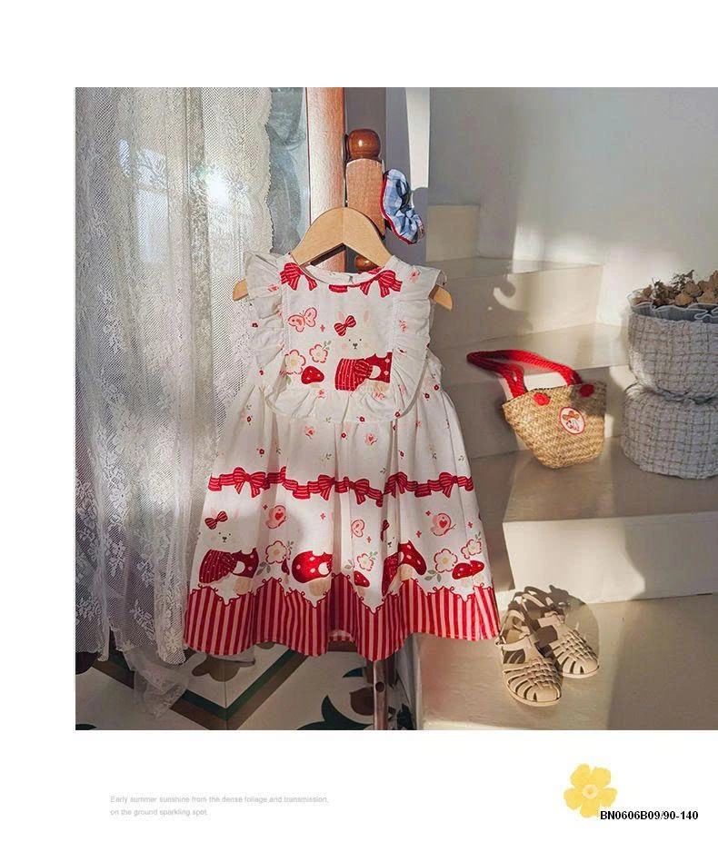 ĐẦM CÔNG CHÚA HỌA TIẾT ĐỎ