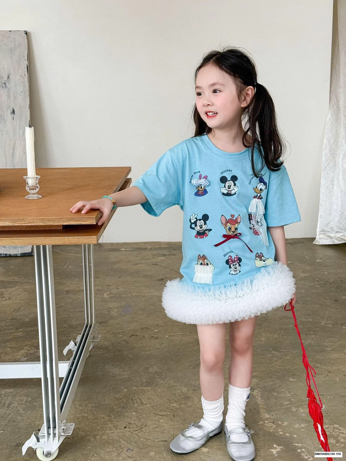 SET ÁO THUN XANH HOẠT HÌNH MIX CV TRẮNG