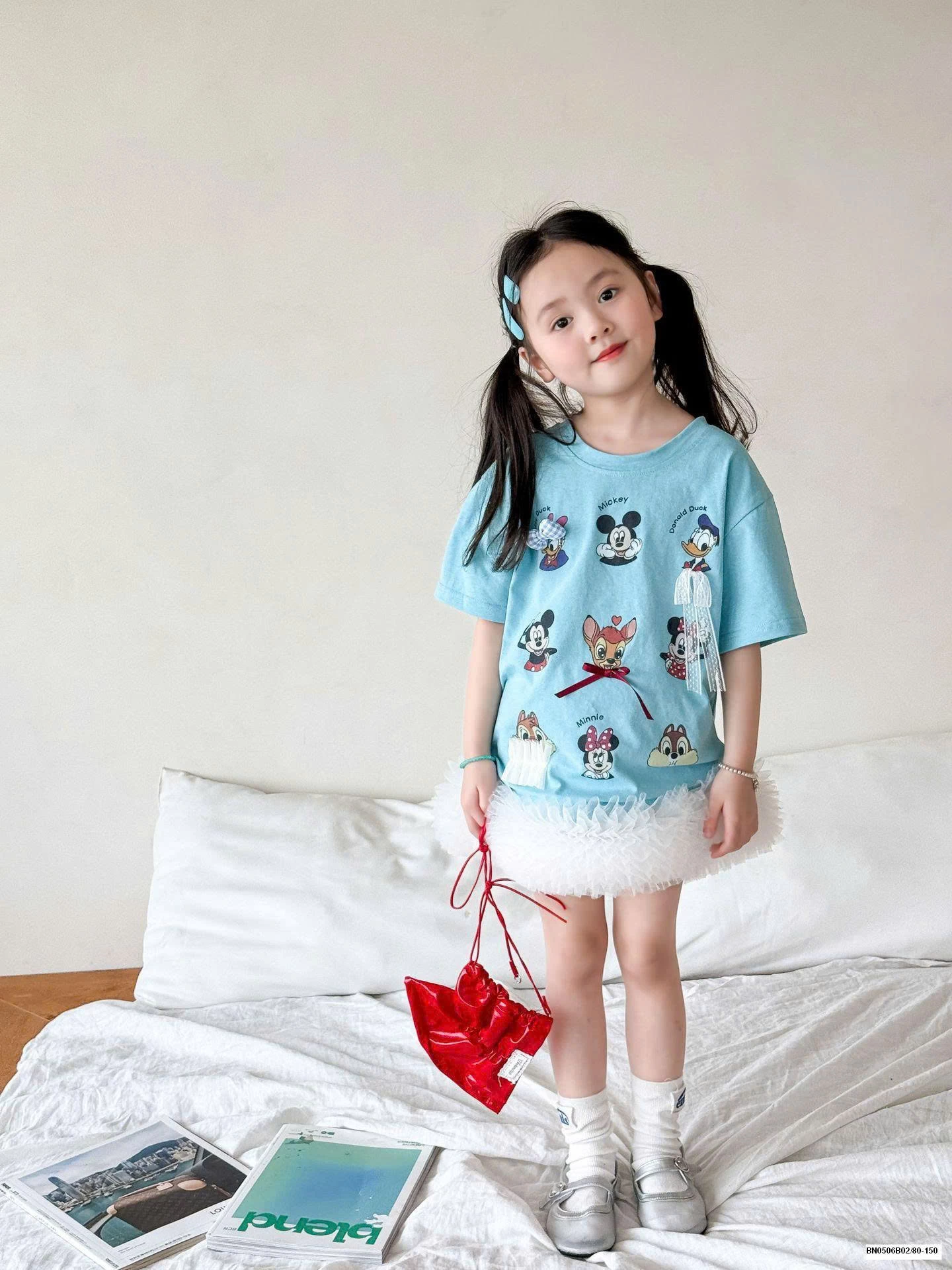 SET ÁO THUN XANH HOẠT HÌNH MIX CV TRẮNG