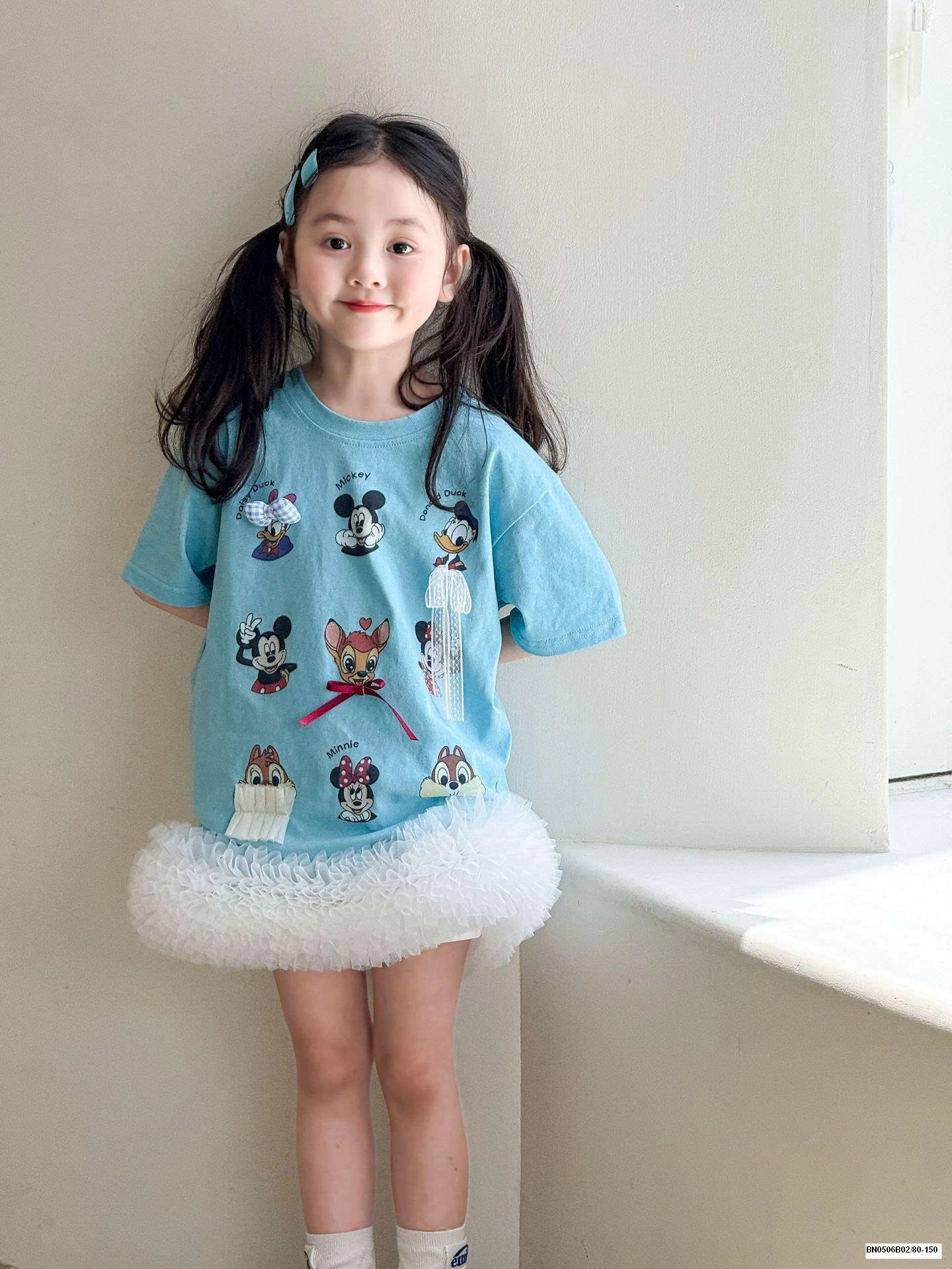 SET ÁO THUN XANH HOẠT HÌNH MIX CV TRẮNG