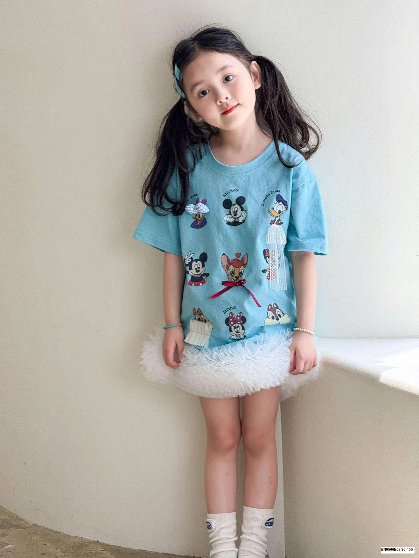 SET ÁO THUN XANH HOẠT HÌNH MIX CV TRẮNG