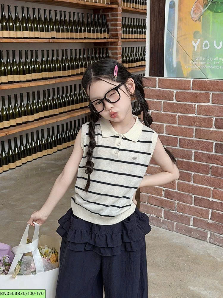 ÁO LEN GILE SỌC CỔ POLO BÉ GÁI AMBB 26B371