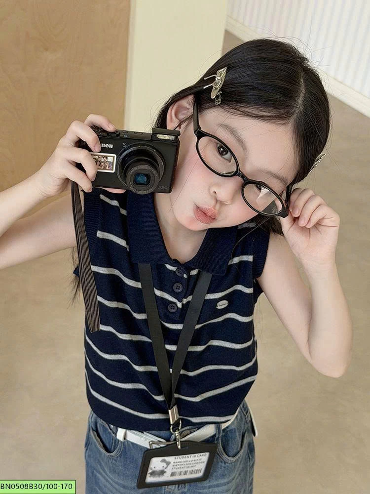 ÁO LEN GILE SỌC CỔ POLO BÉ GÁI AMBB 26B371