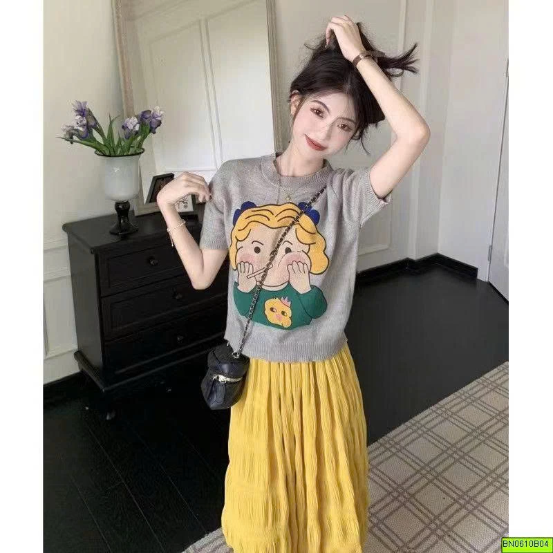 ÁO LEN NGẮN TAY IN HÌNH CÔ GÁI