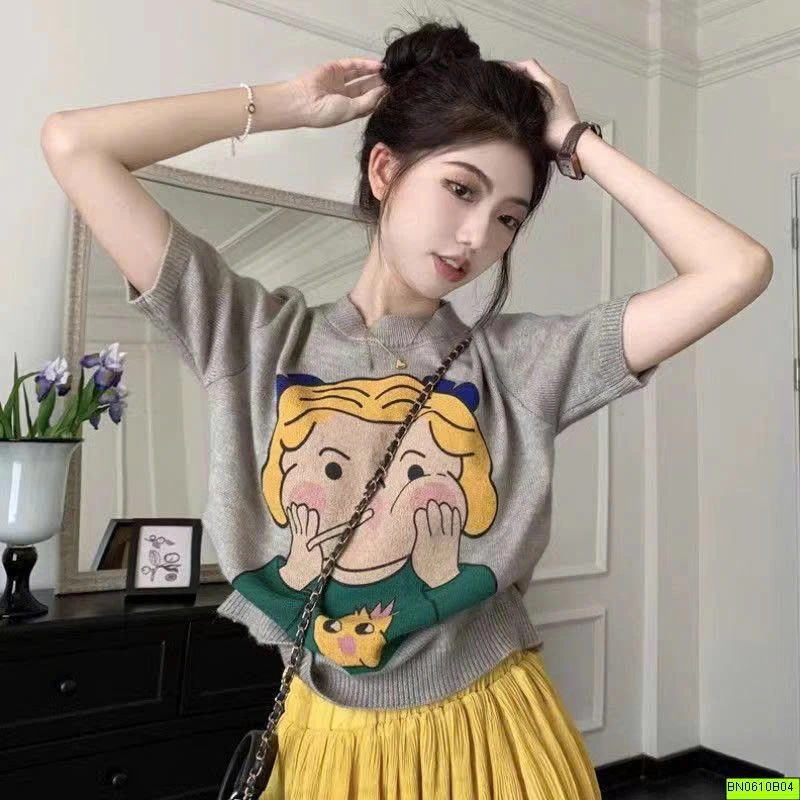 ÁO LEN NGẮN TAY IN HÌNH CÔ GÁI