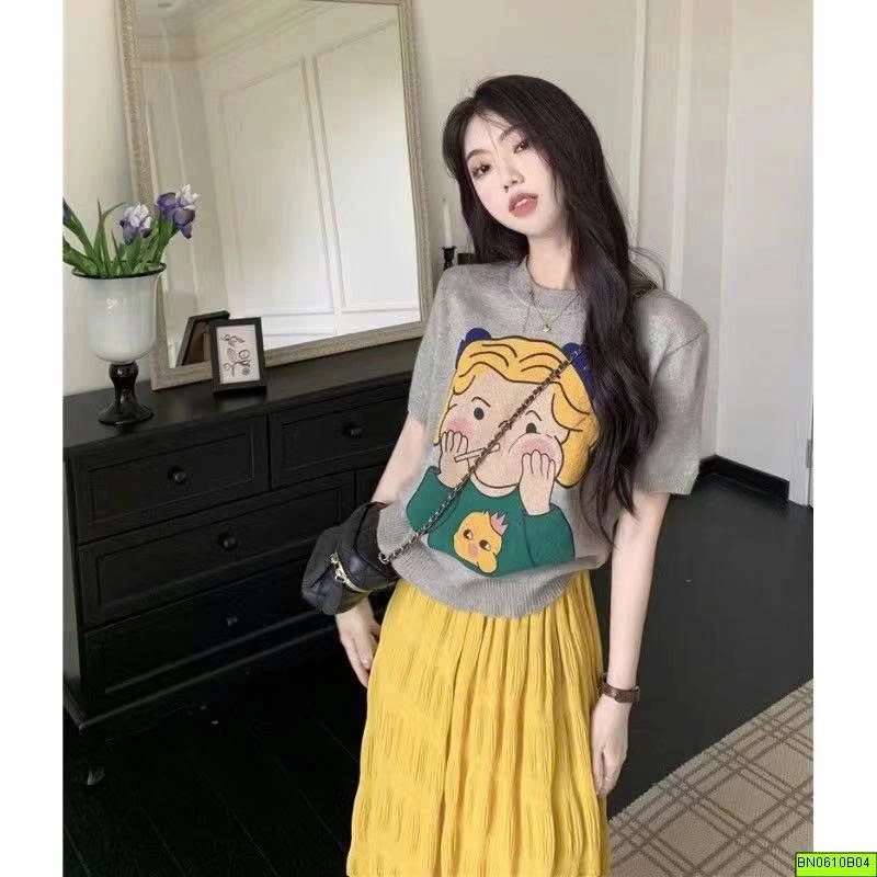 ÁO LEN NGẮN TAY IN HÌNH CÔ GÁI
