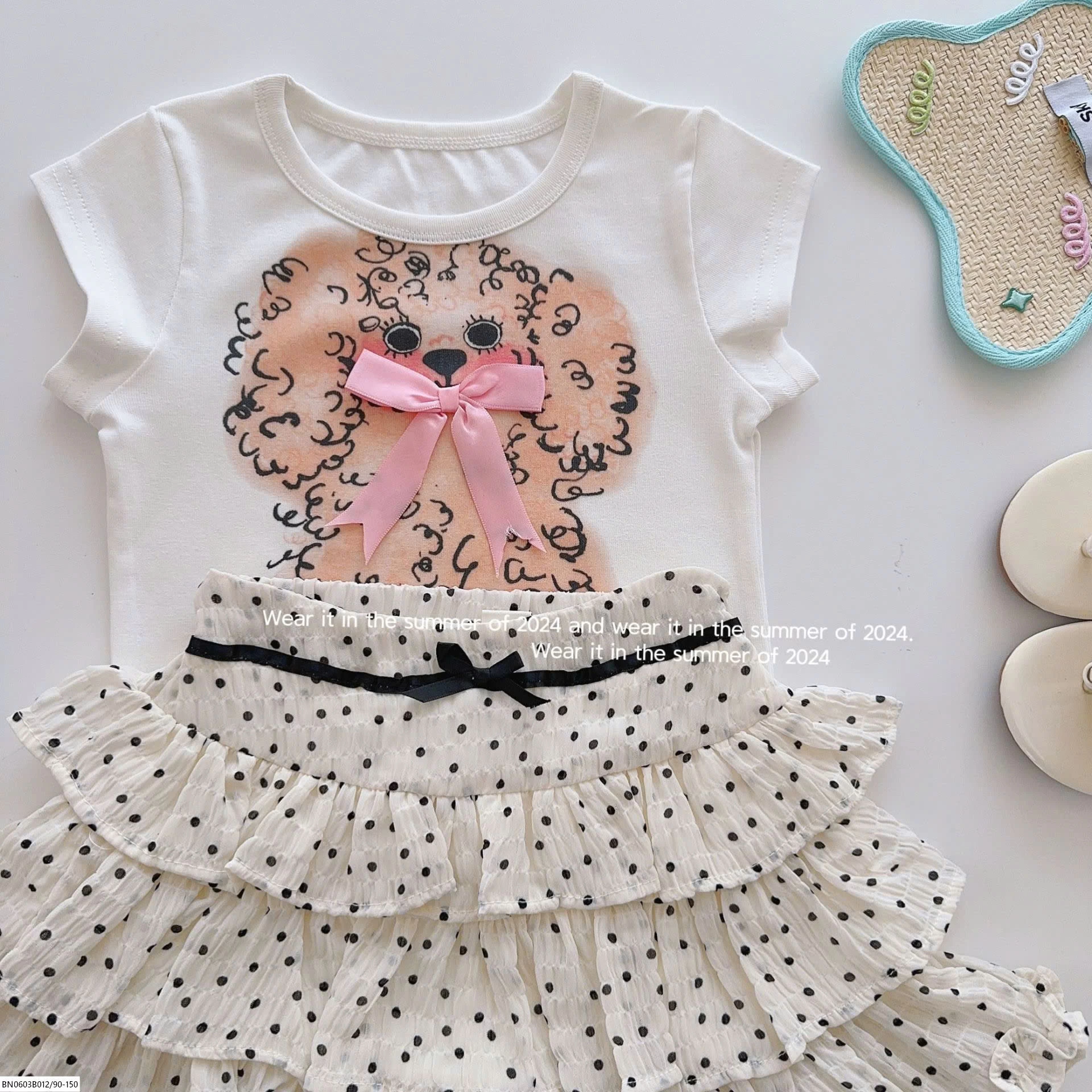 SÉT CHÂN VÁY XẾP LY MIX ÁO THUN CÚN   T&Q