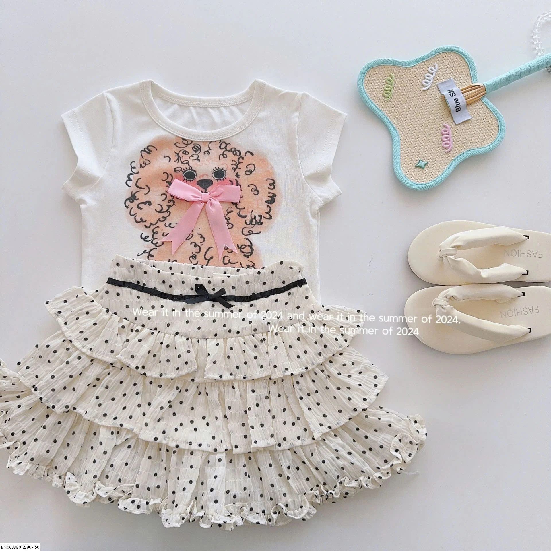 SÉT CHÂN VÁY XẾP LY MIX ÁO THUN CÚN   T&Q