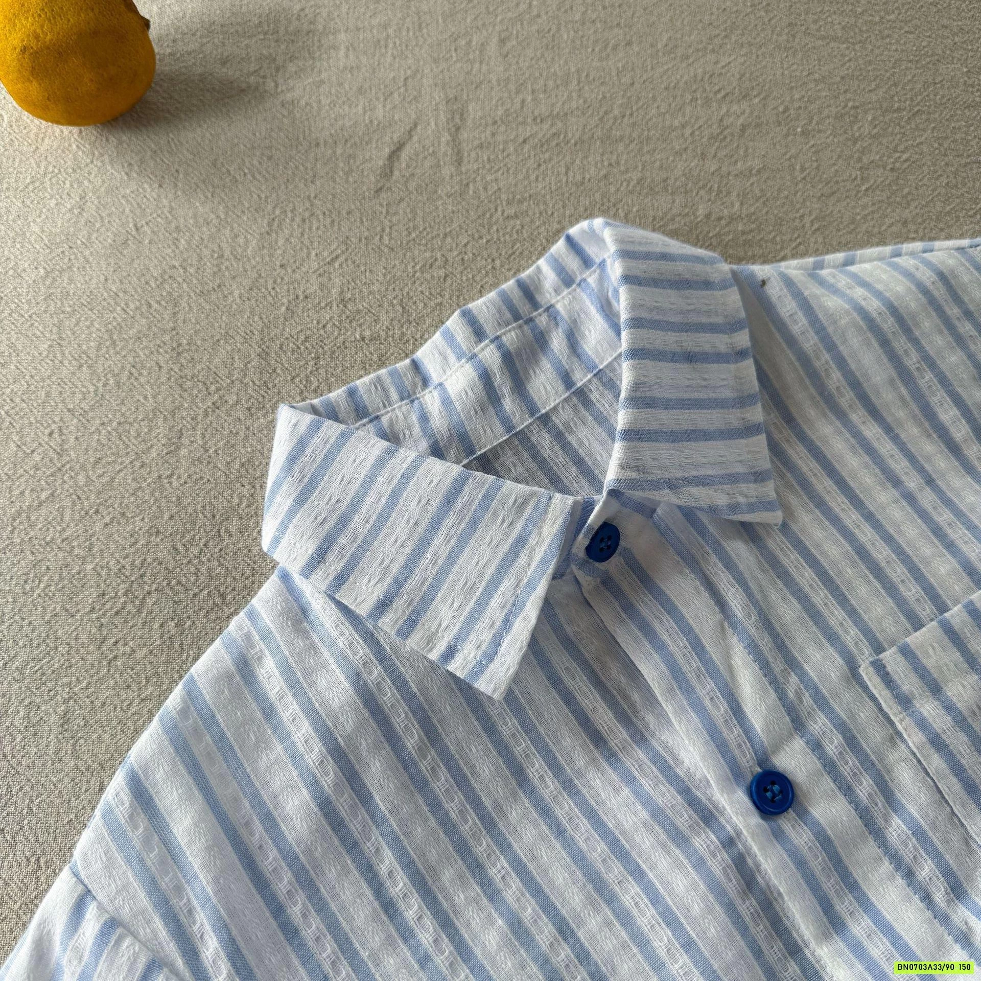 SƠ MI NGẮN TAY SỌC XANH THÊU NGỰA