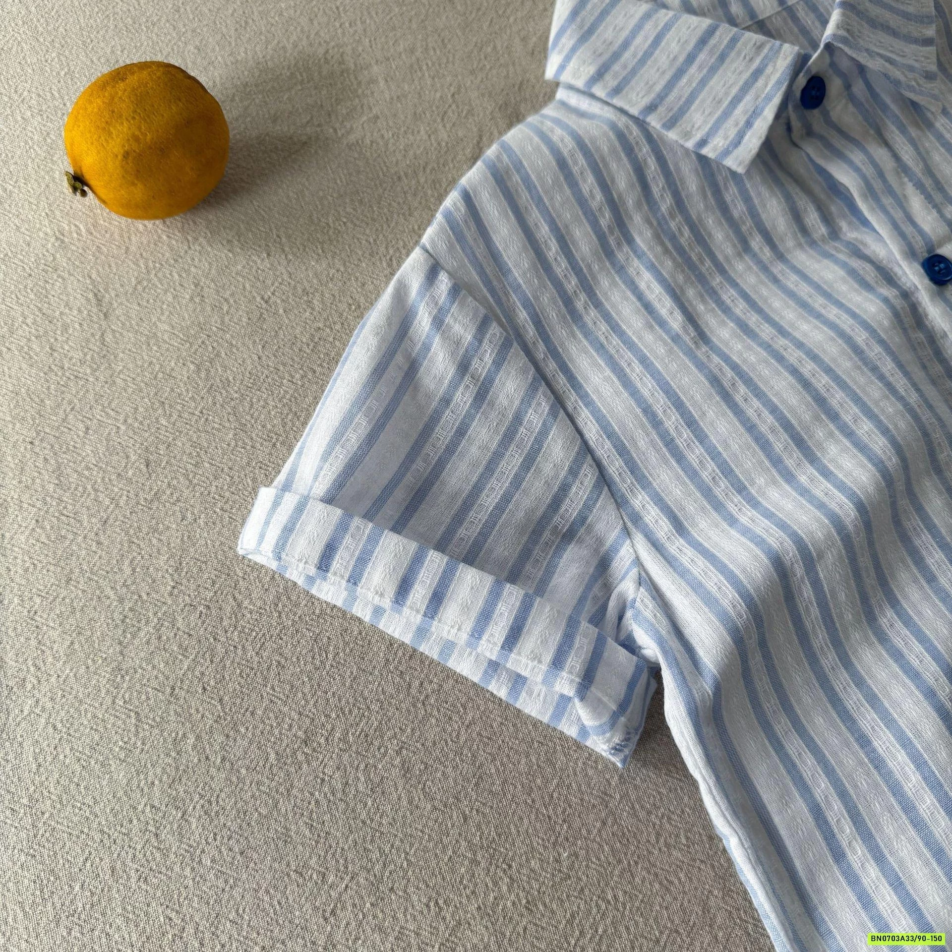 SƠ MI NGẮN TAY SỌC XANH THÊU NGỰA