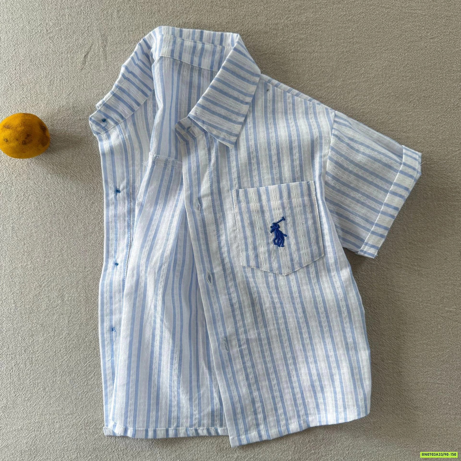 SƠ MI NGẮN TAY SỌC XANH THÊU NGỰA