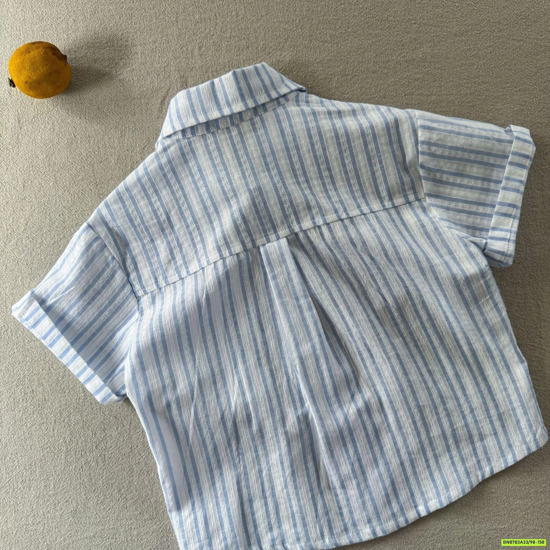 SƠ MI NGẮN TAY SỌC XANH THÊU NGỰA