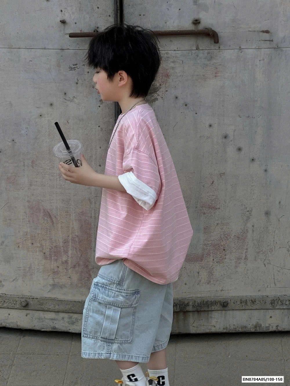 ÁO HỒNG KẺ MIX SHORT JEANS