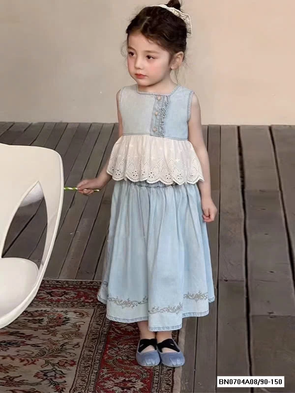 SÉT VÁY JEANS PHỐI REN