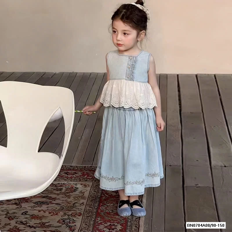 SÉT VÁY JEANS PHỐI REN