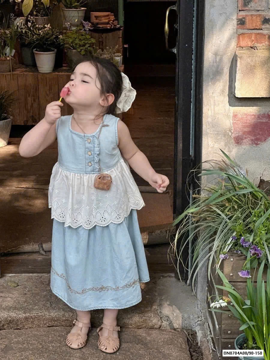 SÉT VÁY JEANS PHỐI REN