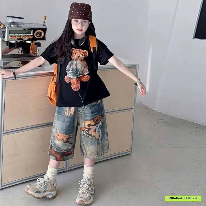 SÉT ÁO PHÔNG MIX JEANS GẤU