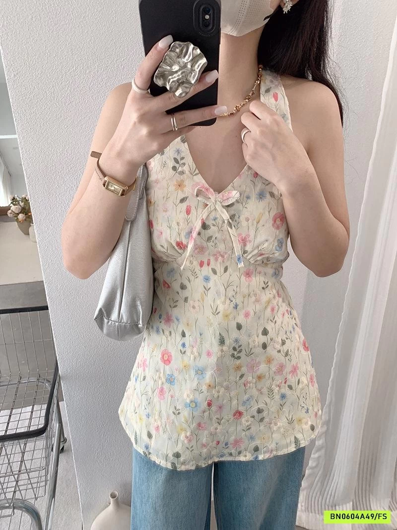 ÁO BABYDOLL THÊU HOA CỔ YẾM