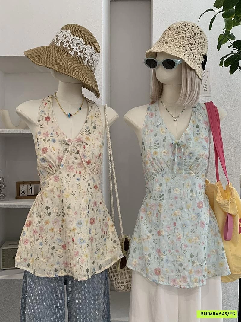 ÁO BABYDOLL THÊU HOA CỔ YẾM