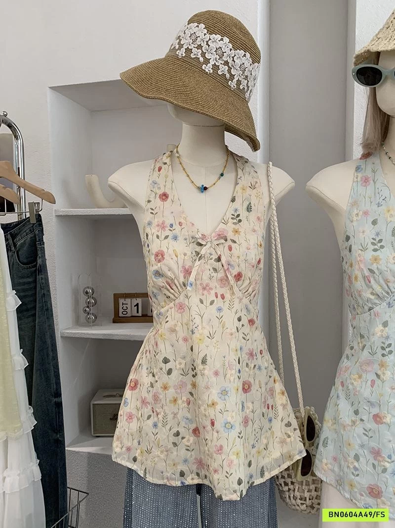 ÁO BABYDOLL THÊU HOA CỔ YẾM