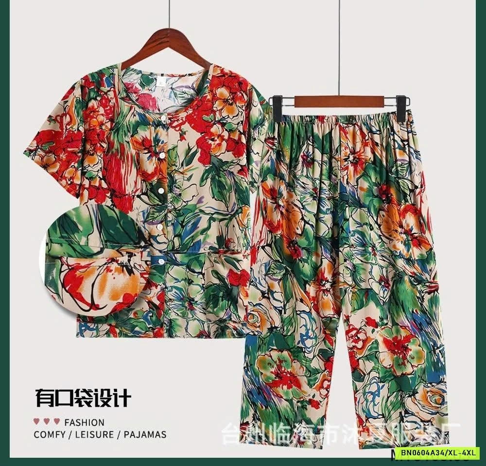 BỘ MẶC NHÀ HOẠ TIẾT HOA TRUNG NIÊN