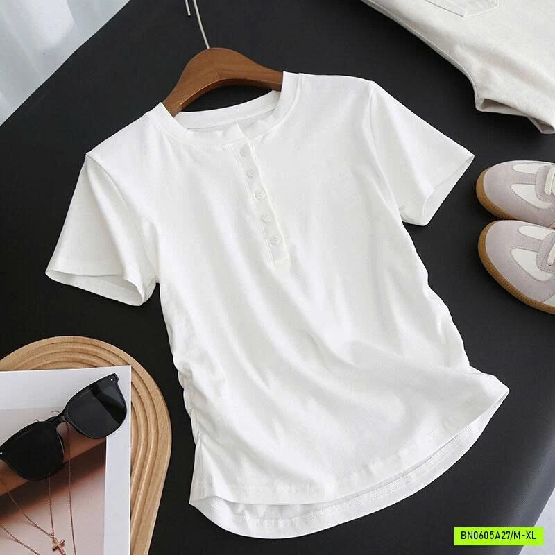 ÁO THUN NỮ RÚT EO CÚC CỔ
