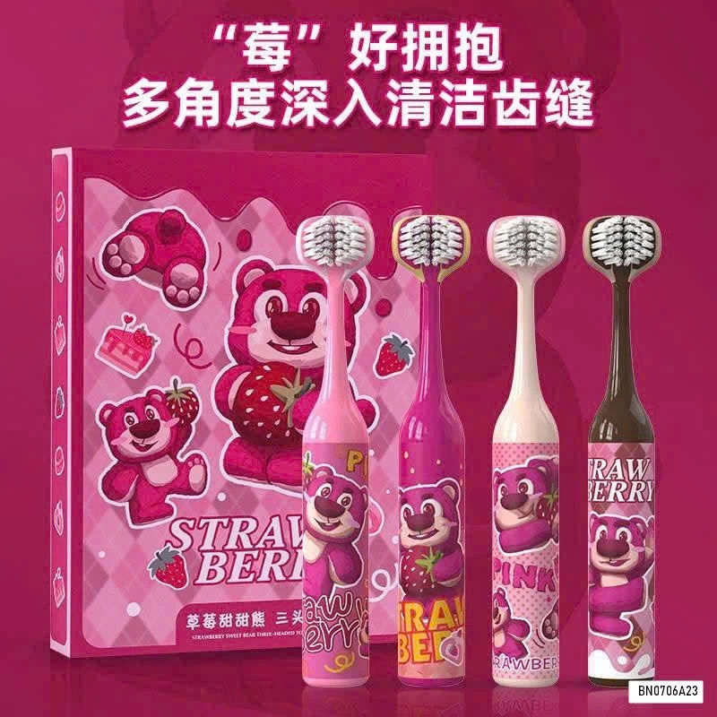 SÉT 4 BÀN CHẢI 360 ĐỘ GẤU DÂU