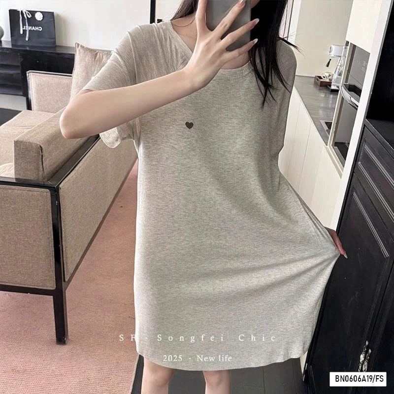 ĐẦM/BỘ NGỦ THUN GÂN THÊU TRÁI TIM