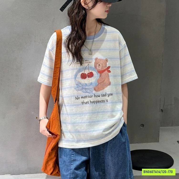 ÁO THUN GẤU KẺ MIX SHORT DENIM