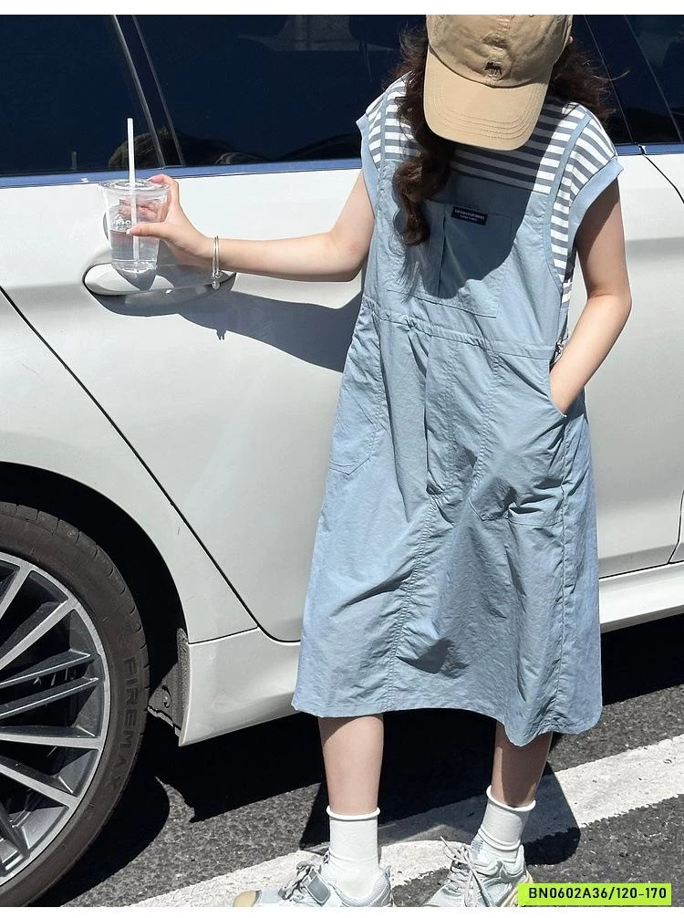 ĐẦM SUÔNG GIẢ VÁY 2 DÂY PHỐI KẺ SZ ĐẠI