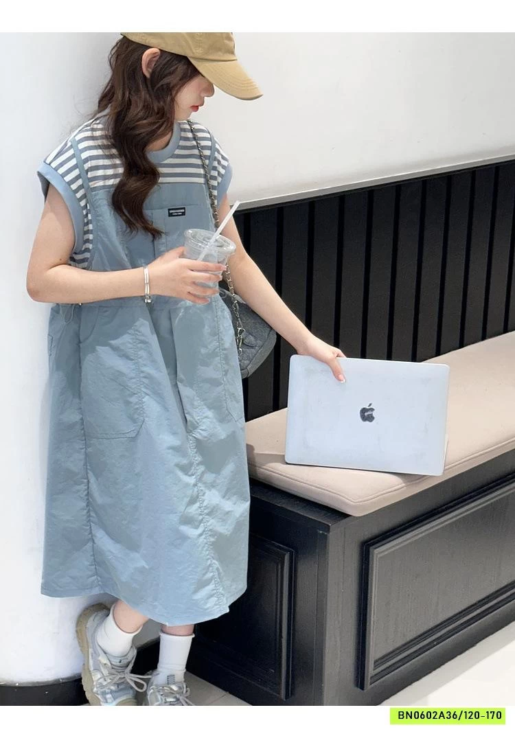 ĐẦM SUÔNG GIẢ VÁY 2 DÂY PHỐI KẺ SZ ĐẠI