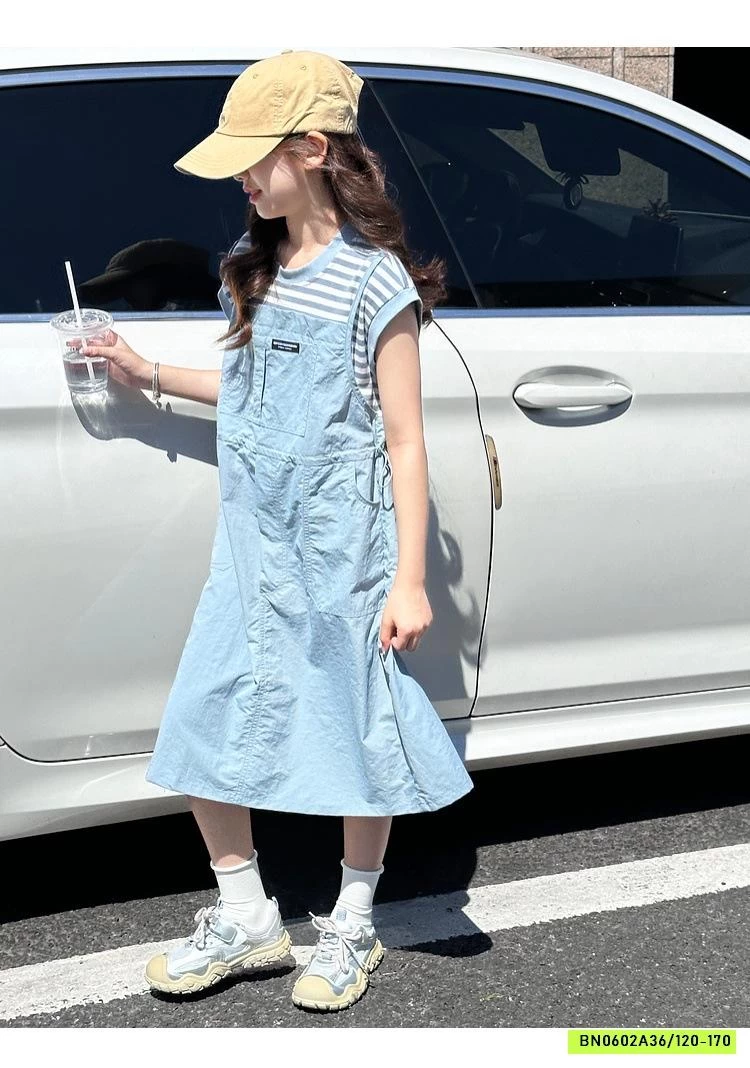 ĐẦM SUÔNG GIẢ VÁY 2 DÂY PHỐI KẺ SZ ĐẠI