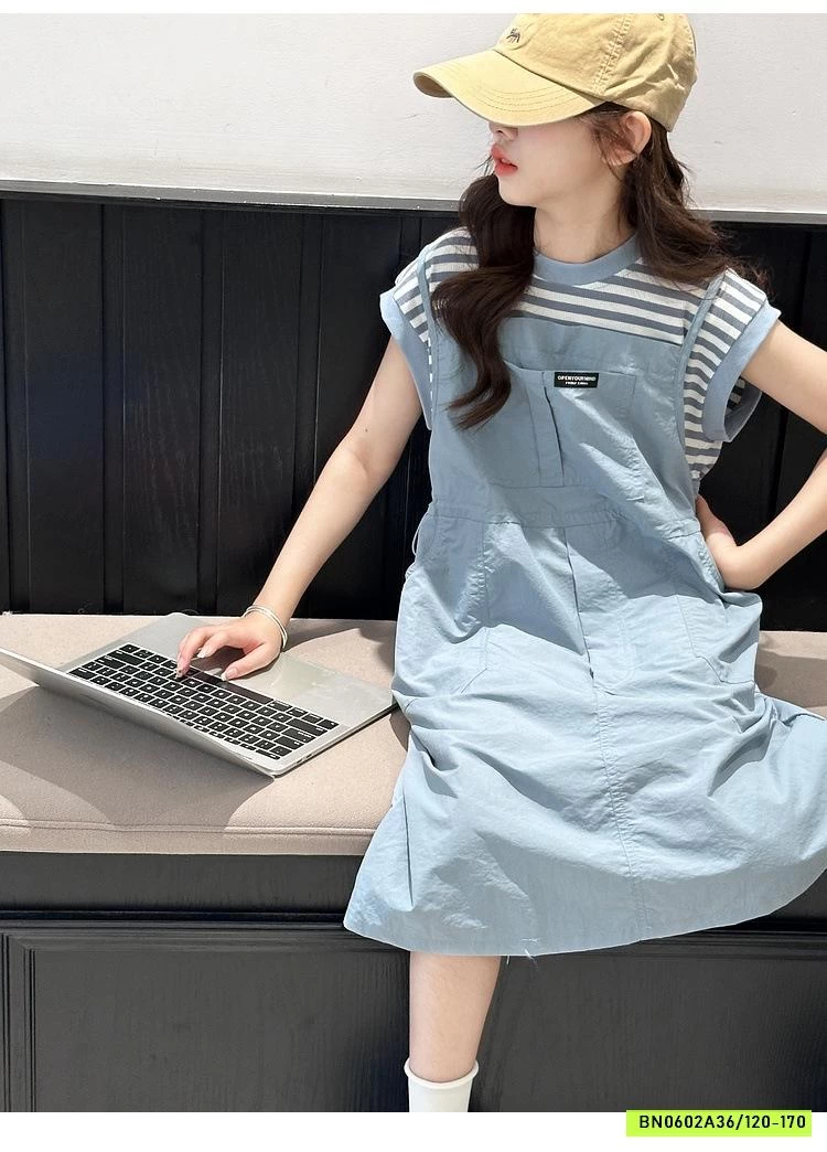 ĐẦM SUÔNG GIẢ VÁY 2 DÂY PHỐI KẺ SZ ĐẠI