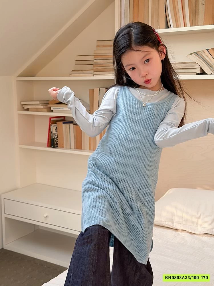 ĐẦM LEN DỆT 2 DÂY XẺ GẤU 26A222 AMBB