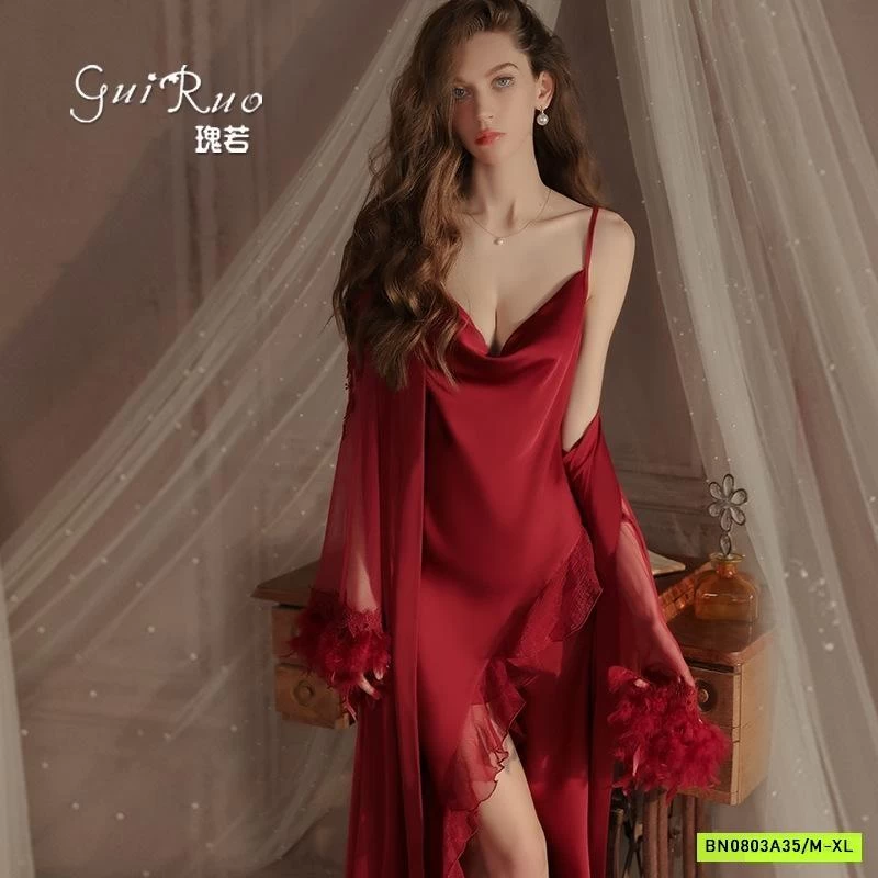 SÉT VÁY NGỦ LỤA 2 DÂY KÈM ÁO CHOÀNG