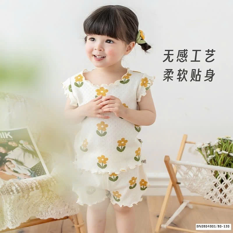 BỘ COTTON HOA THÔNG HƠI BÉ GÁI