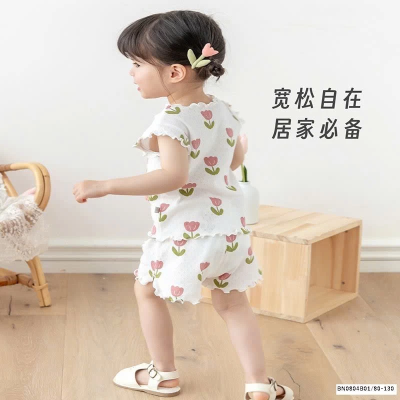 BỘ COTTON HOA THÔNG HƠI BÉ GÁI