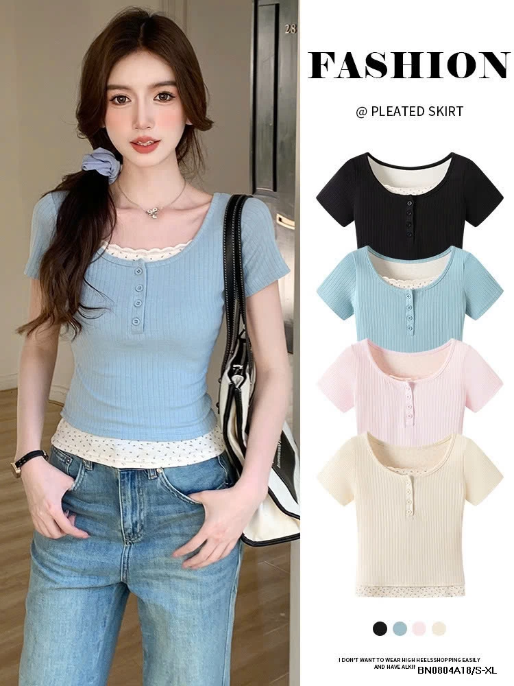 ÁO THUN GIẢ 2 LỚP HOA NHÍ