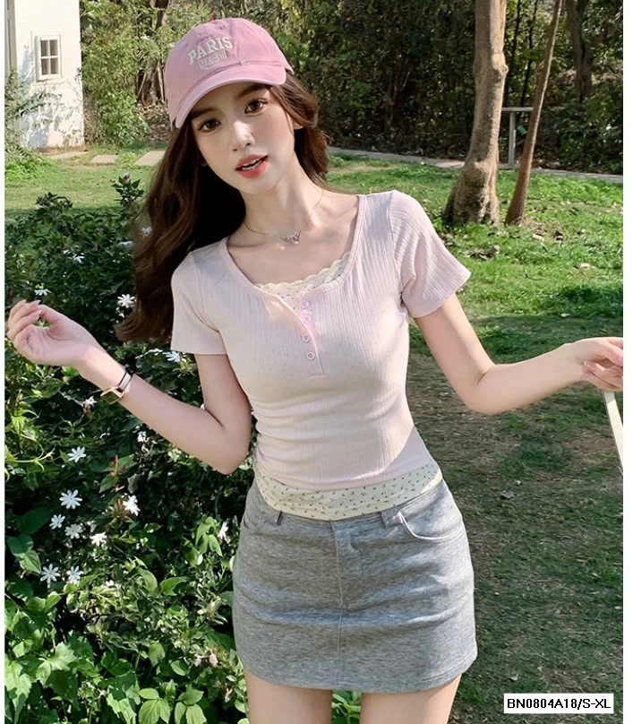 ÁO THUN GIẢ 2 LỚP HOA NHÍ