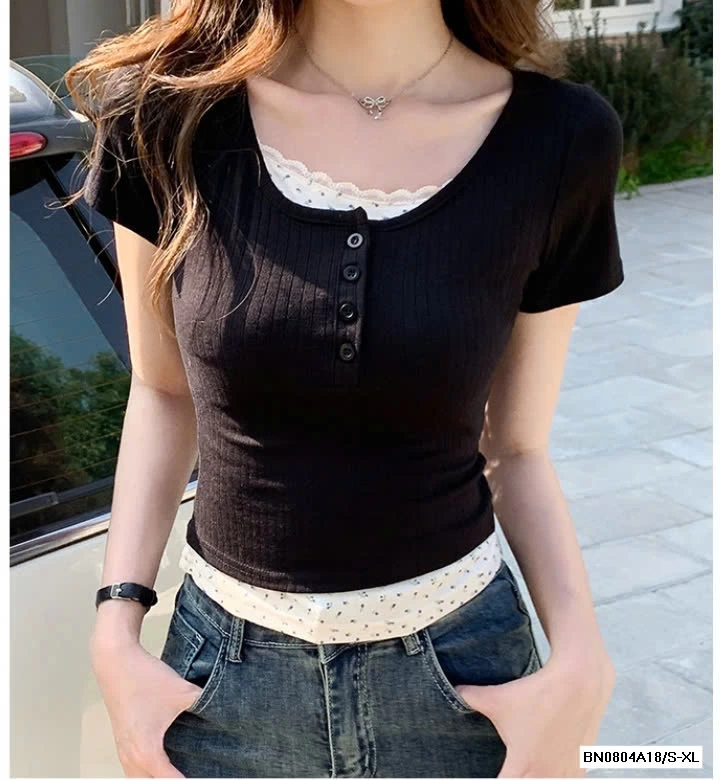 ÁO THUN GIẢ 2 LỚP HOA NHÍ