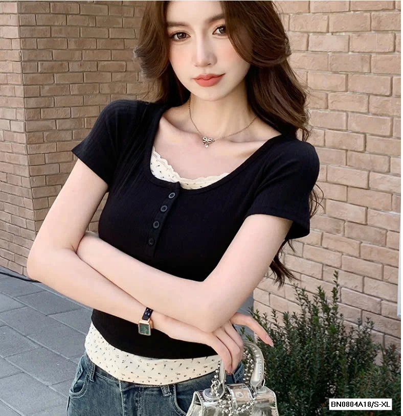 ÁO THUN GIẢ 2 LỚP HOA NHÍ