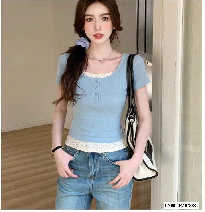 ÁO THUN GIẢ 2 LỚP HOA NHÍ