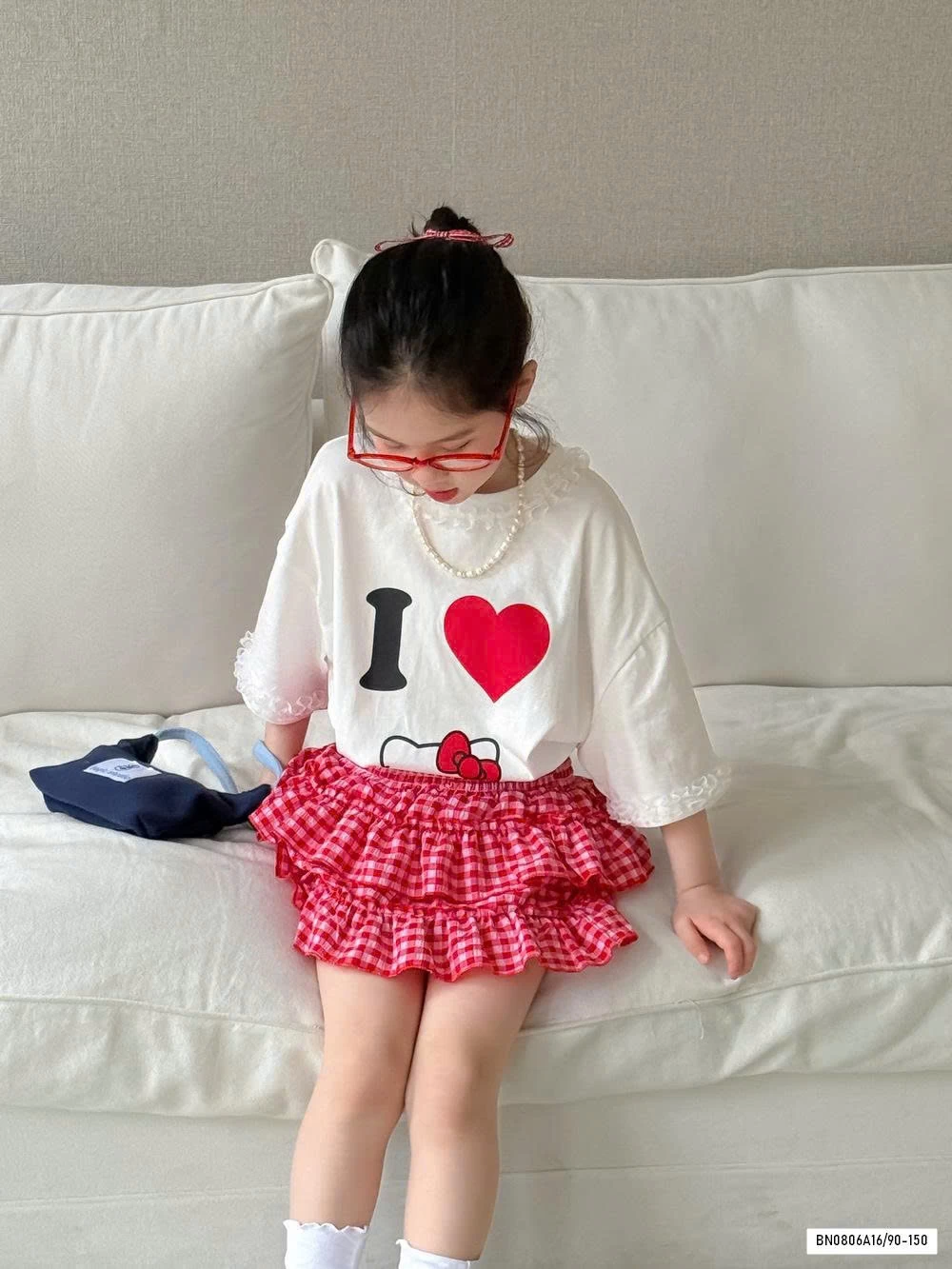 ÁO KITTY MIX CV CARO ĐỎ KUMAIKIDS