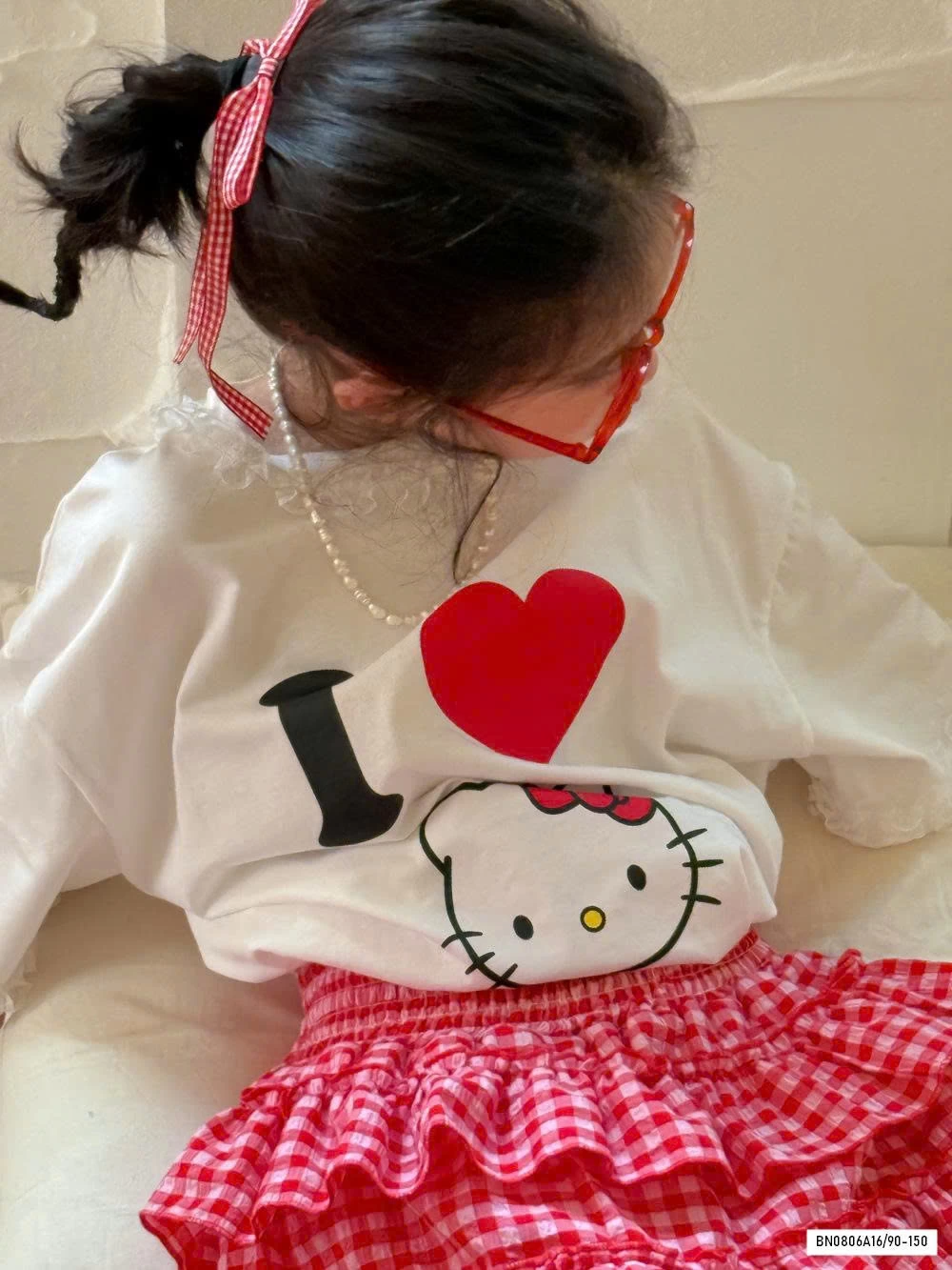 ÁO KITTY MIX CV CARO ĐỎ KUMAIKIDS